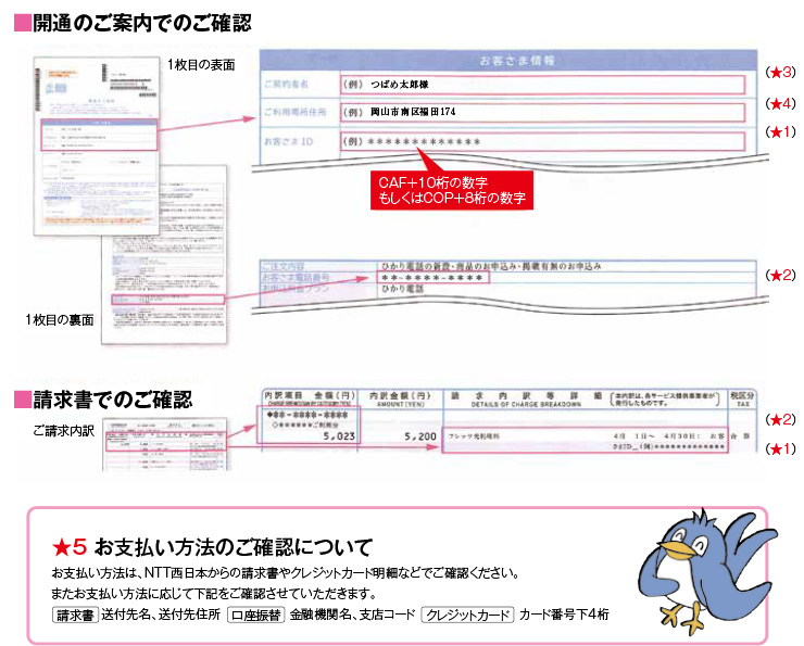 開通のご案内でのご確認、請求書でのご確認