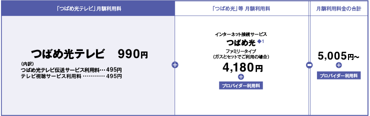「つばめ光テレビ」月額利用料+「つばめ光」等 月額利用料